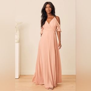 Lulu's wrap cold-shoulder maxi gown